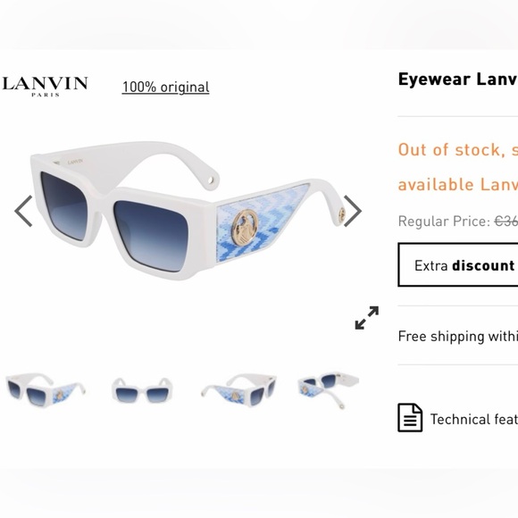 LANVIN RECTANGULAR FASHION FORWARD SUNGLASSES WITH WOVEN FABRIC ARMS,M&D IN GOLD - Picture 14 of 16